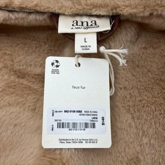a.n.a. Brown Imitation Leather Coat with Faux Fur Size Large NWT - Picture 11 of 14